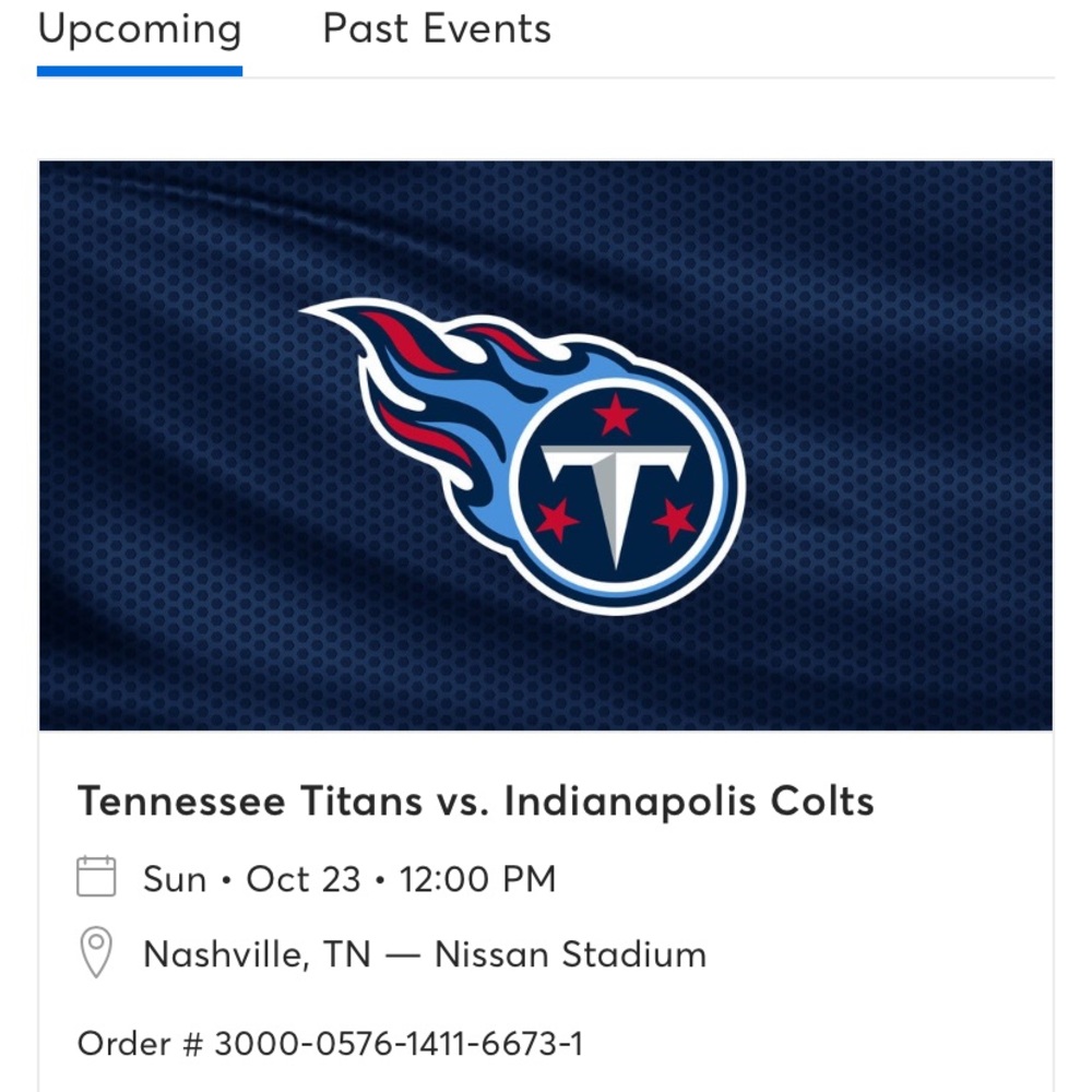 Two Tennessee titans vs Indianapolis colts tickets